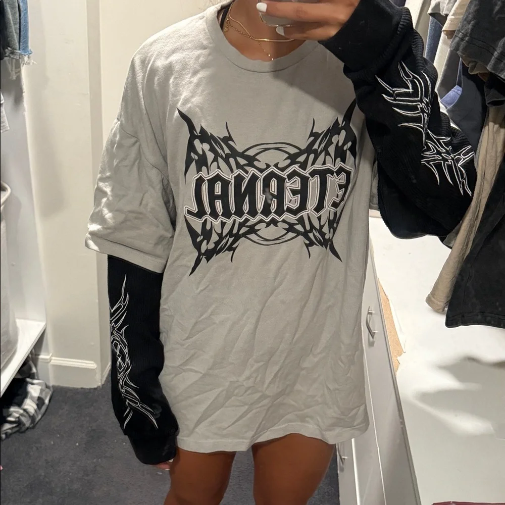 Forever 21 Eternal Graphic Long Sleeve Shirt - Cream and Black - Picture 3 of 3